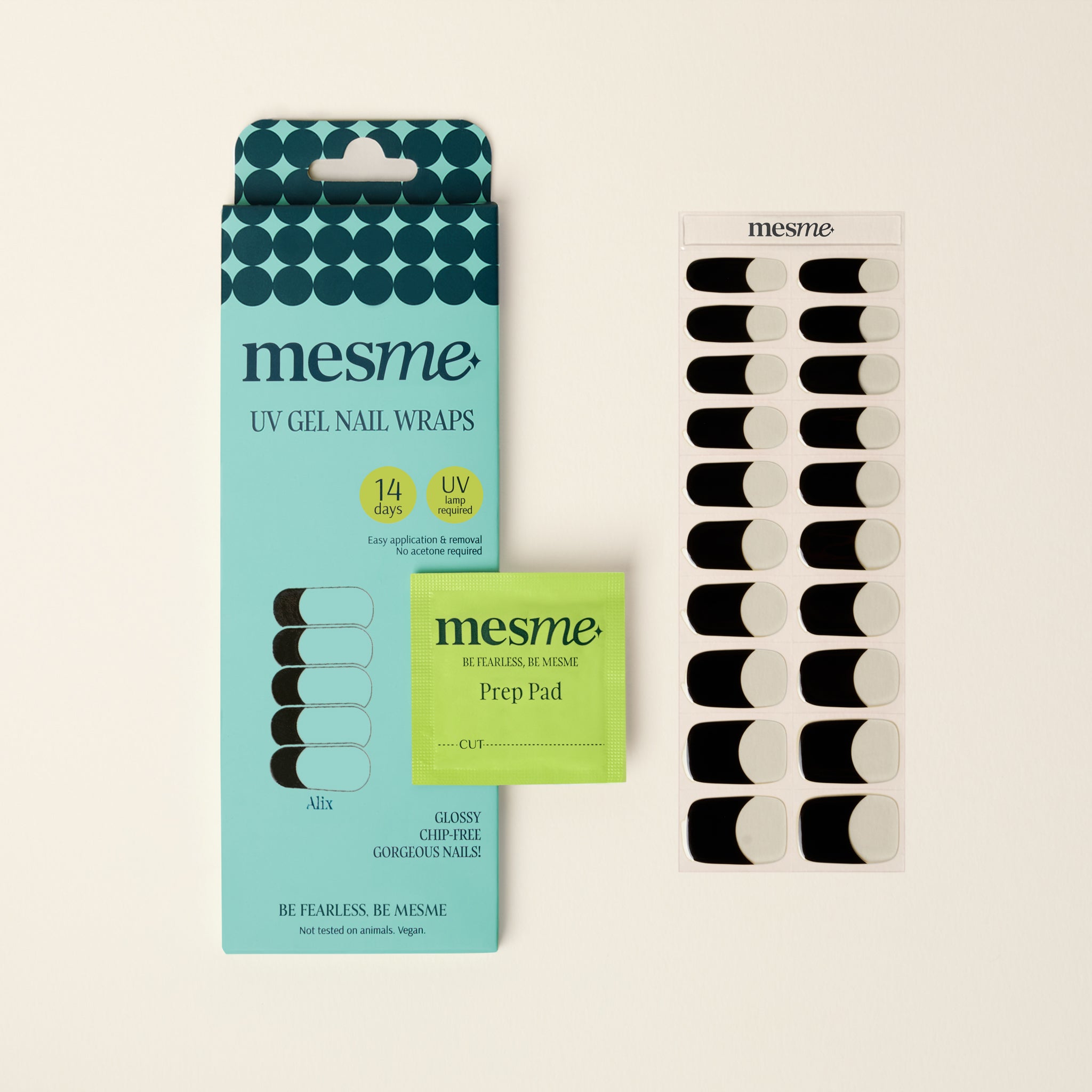 mesme Alix Black French 14-Day UV Gel Nail Wraps — Packaging