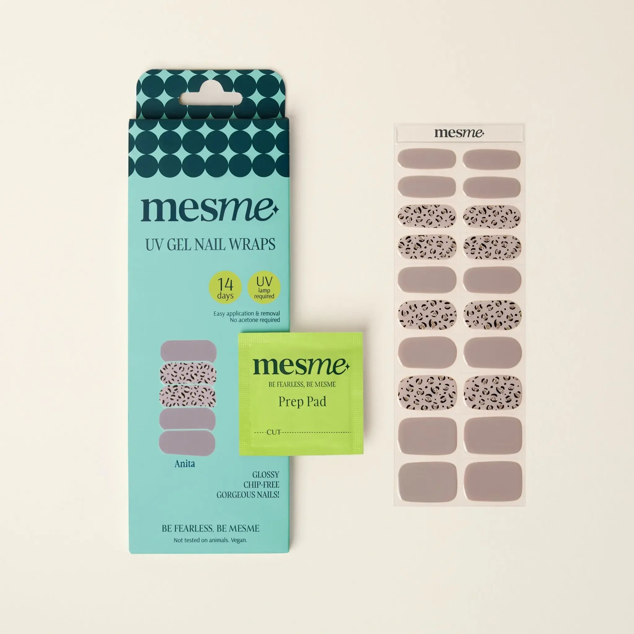 mesme Anita Taupe Brown 14-Day UV Gel Nail Wraps — Packaging