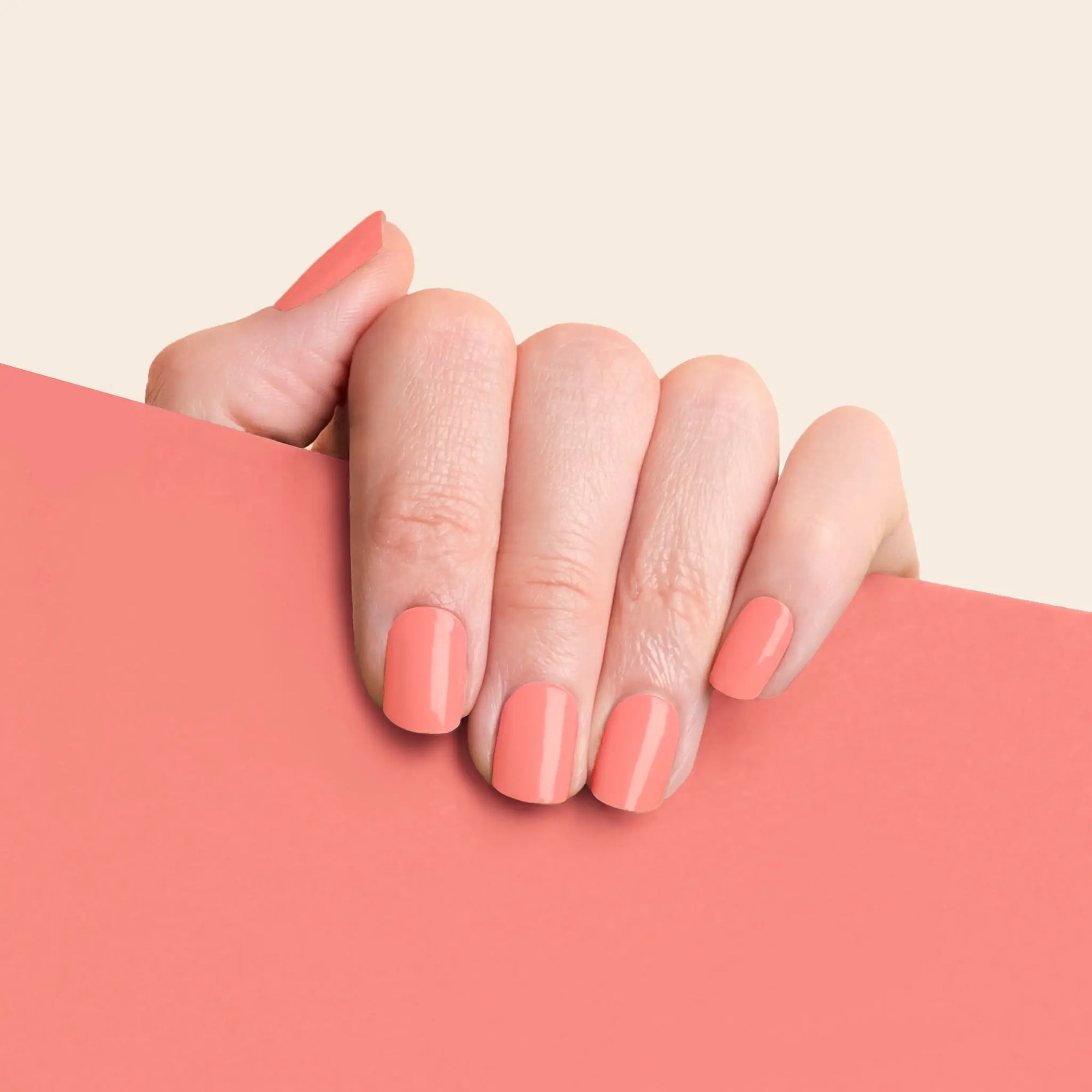 mesme Celia Coral 14-Day UV Gel Nail Wraps On Hand