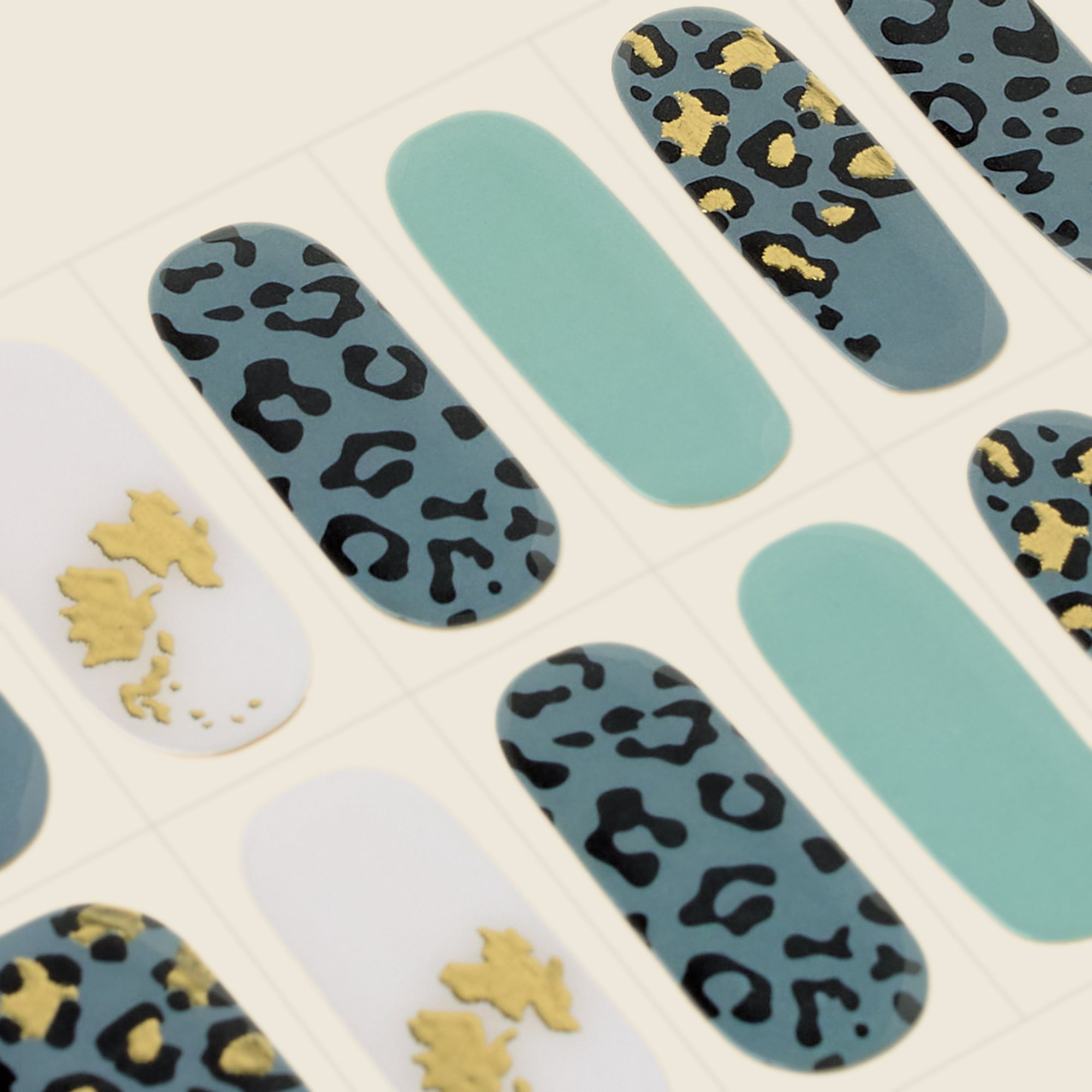 mesme Clodagh Sage Leopard 10-Day UV-Free Nail Wraps — Strip Sheet Close-Up