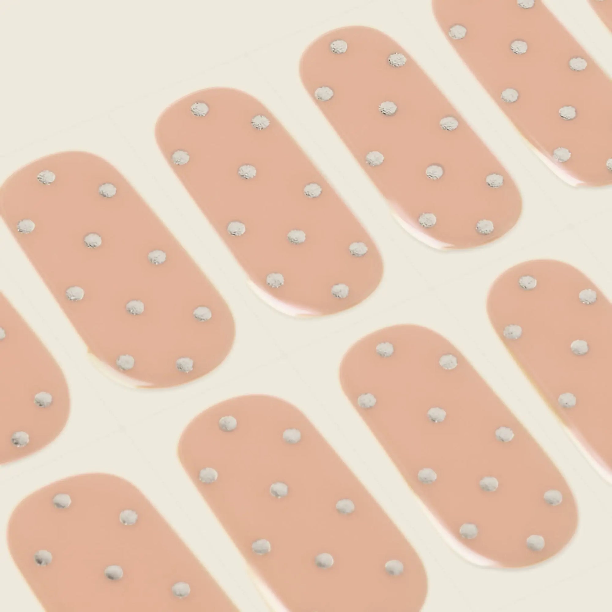 mesme Dalia Nude Nails with Silver Dots 14-Day UV Gel Nail Wraps — Strip Sheet Close-Up