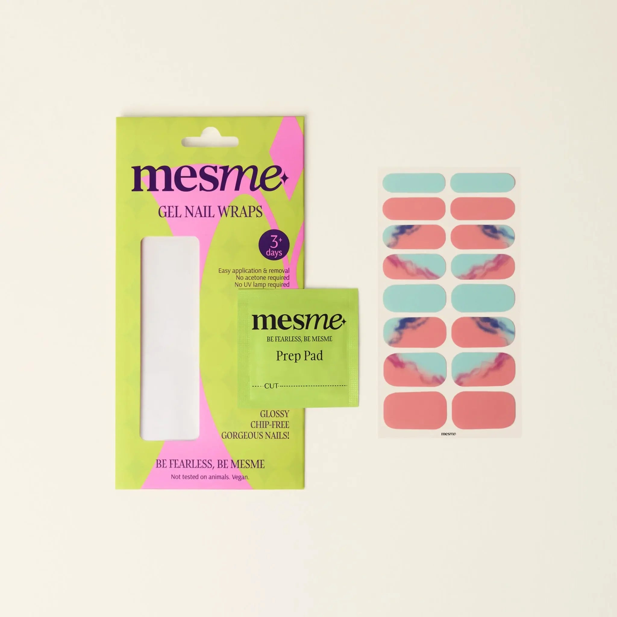 mesme Jodie Pink Blue 3+ Day UV-Free Gel Nail Wraps — Packaging