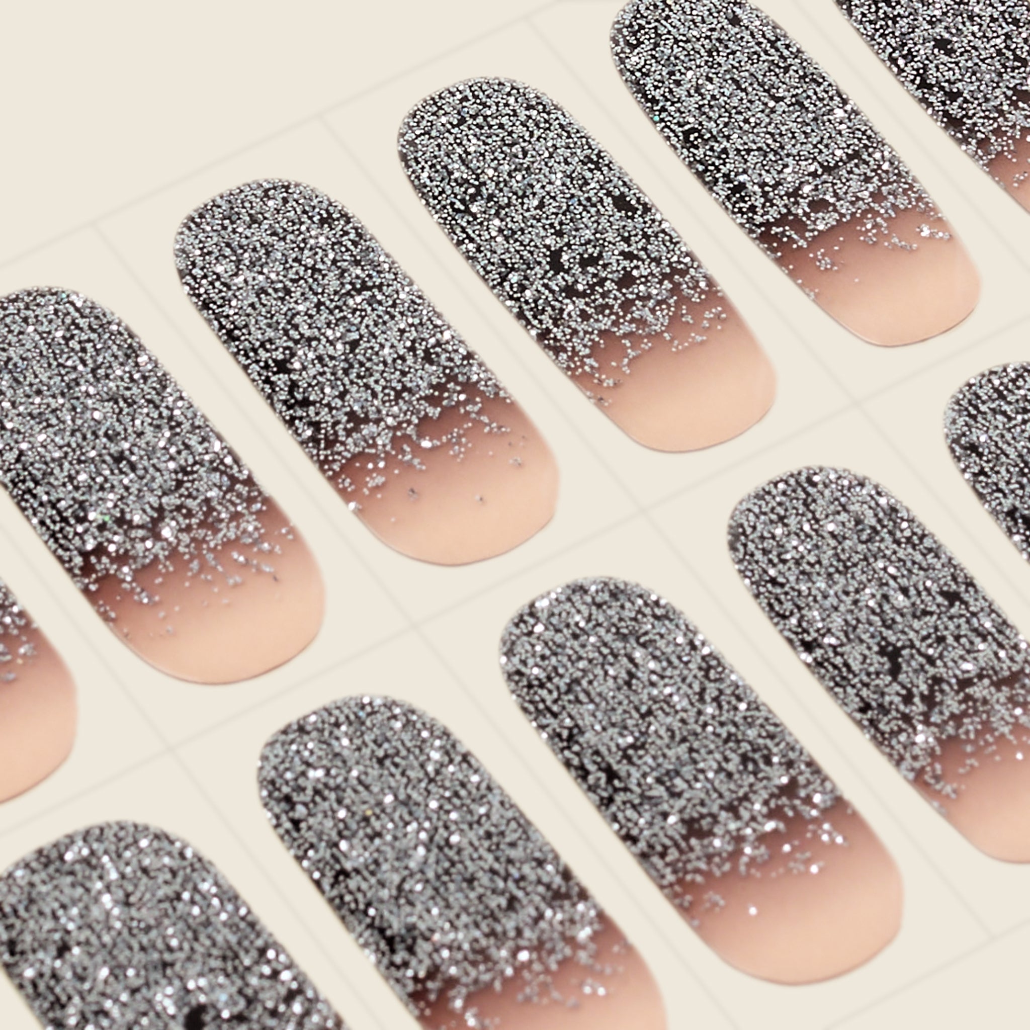 mesme Justine Black Silver 10-Day UV-Free Nail Wraps — Strip Sheet Close-Up