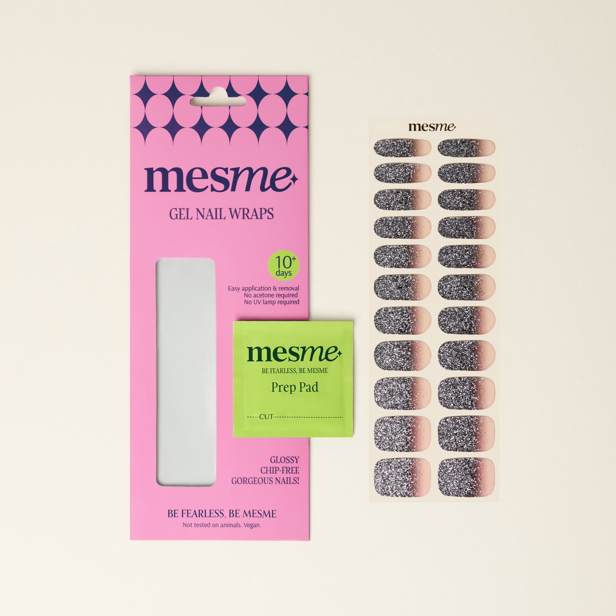 mesme Justine Black Silver 10-Day UV-Free Nail Wraps — Packaging