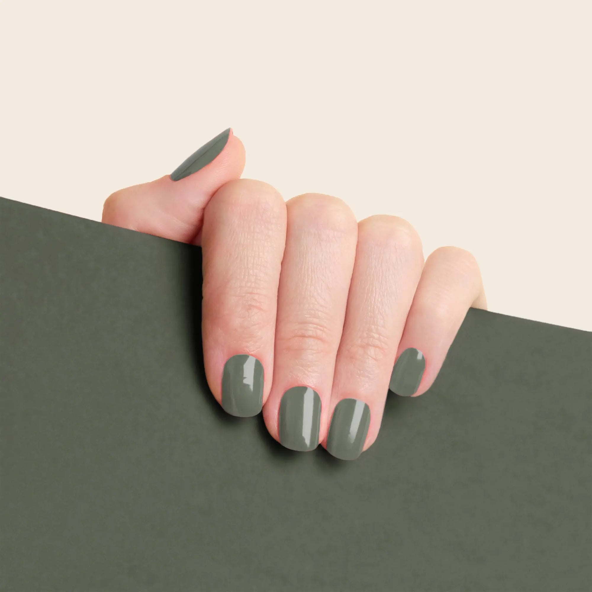 mesme Laura Muted Sage Green 10-Day UV-Free Nail Wraps On Hand