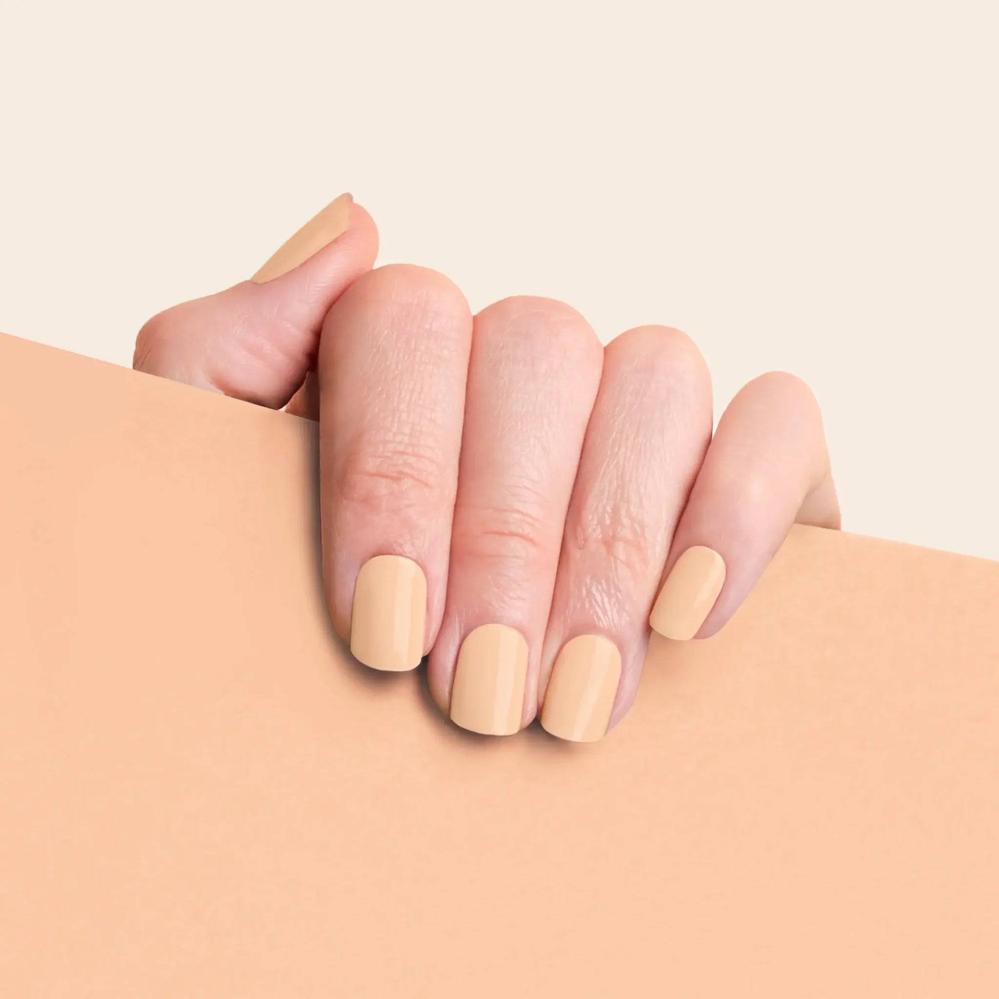 mesme Layisha Peach Nude 3+ Day UV-Free Gel Nail Wraps On Hand