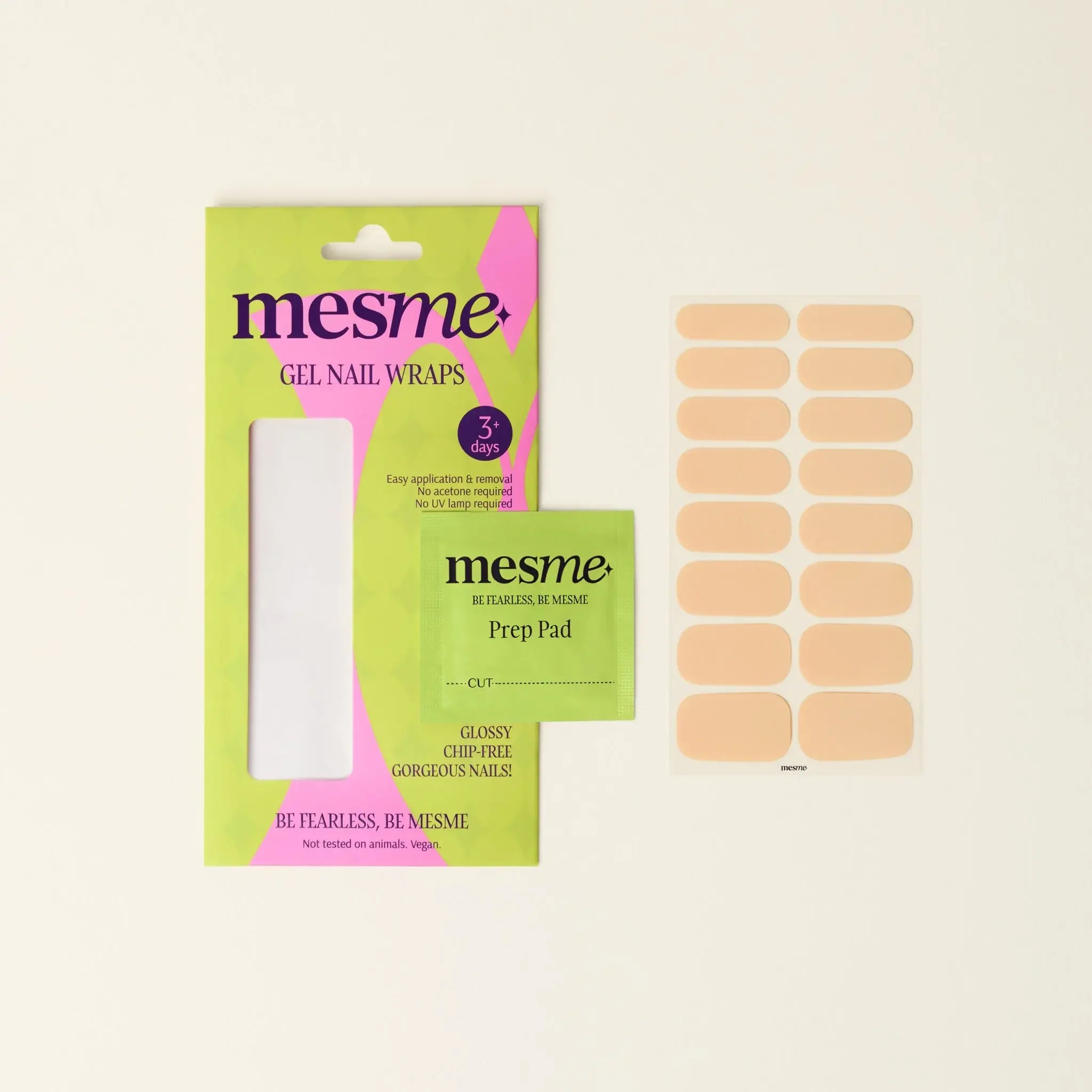 mesme Layisha Peach Nude 3+ Day UV-Free Gel Nail Wraps — Packaging