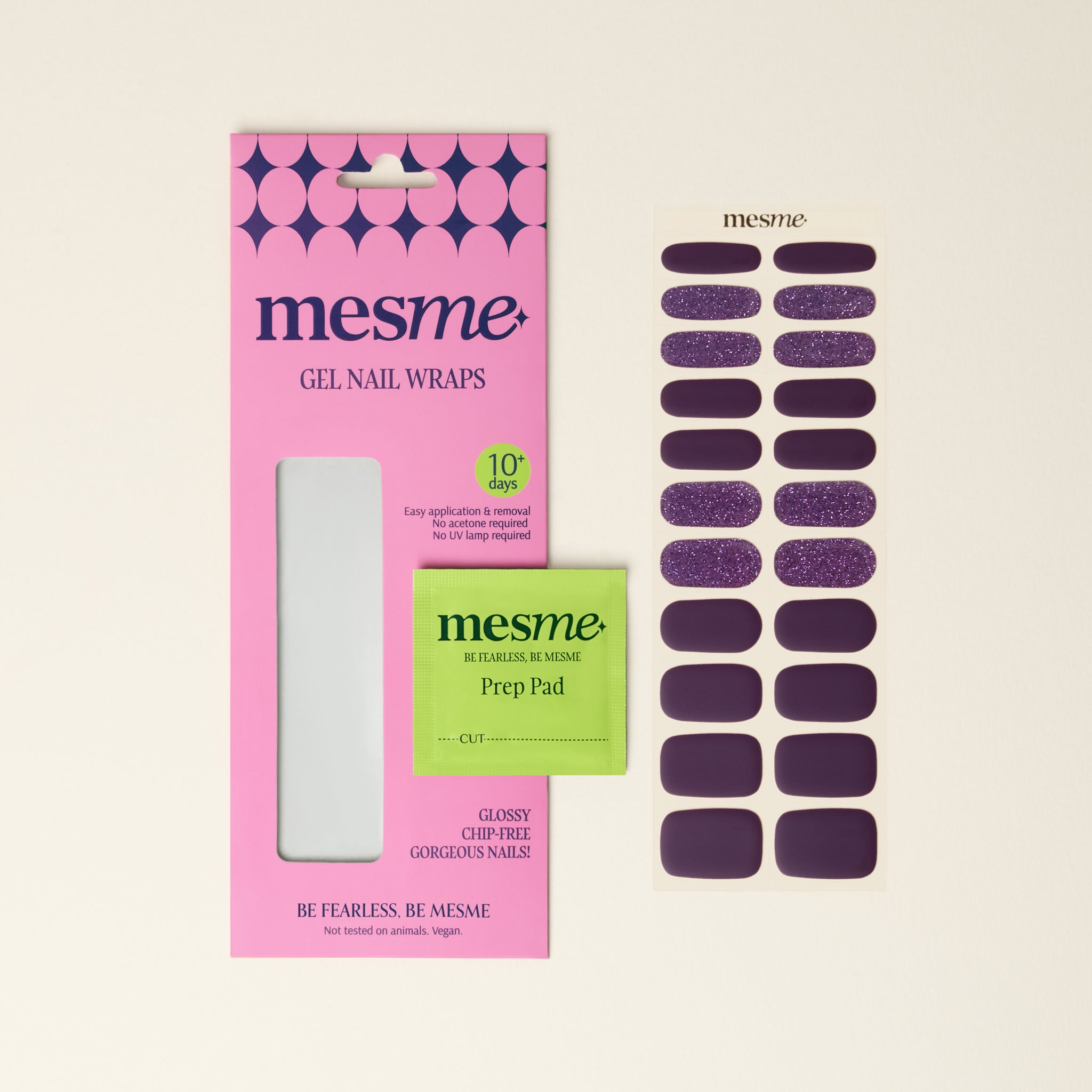 mesme Madeleine Plum Purple 10-Day UV-Free Nail Wraps — Packaging