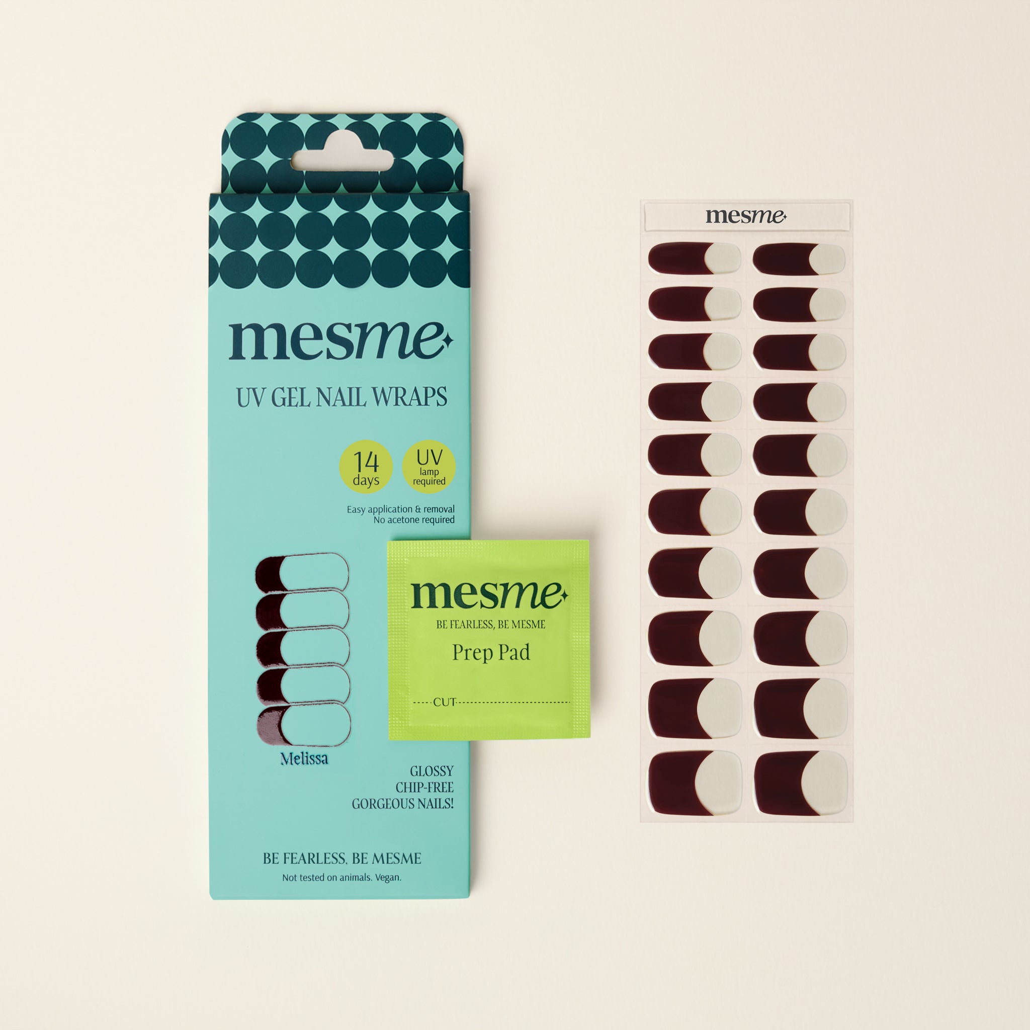 mesme Melissa Burgundy French 14-Day UV Gel Nail Wraps — Packaging