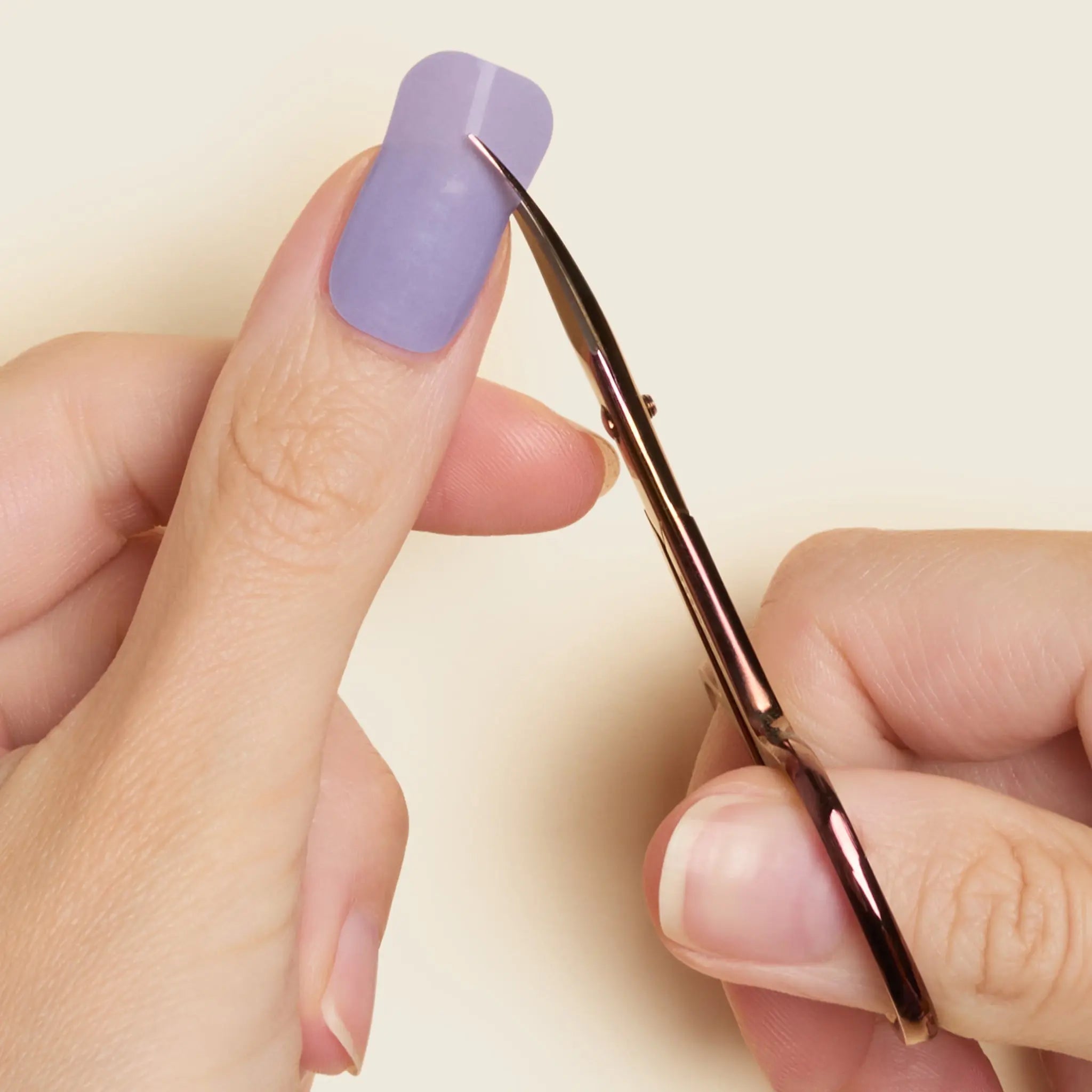 mesme Nail Scissors — for all wraps — trimming excess wrap at the nail tip (in use)