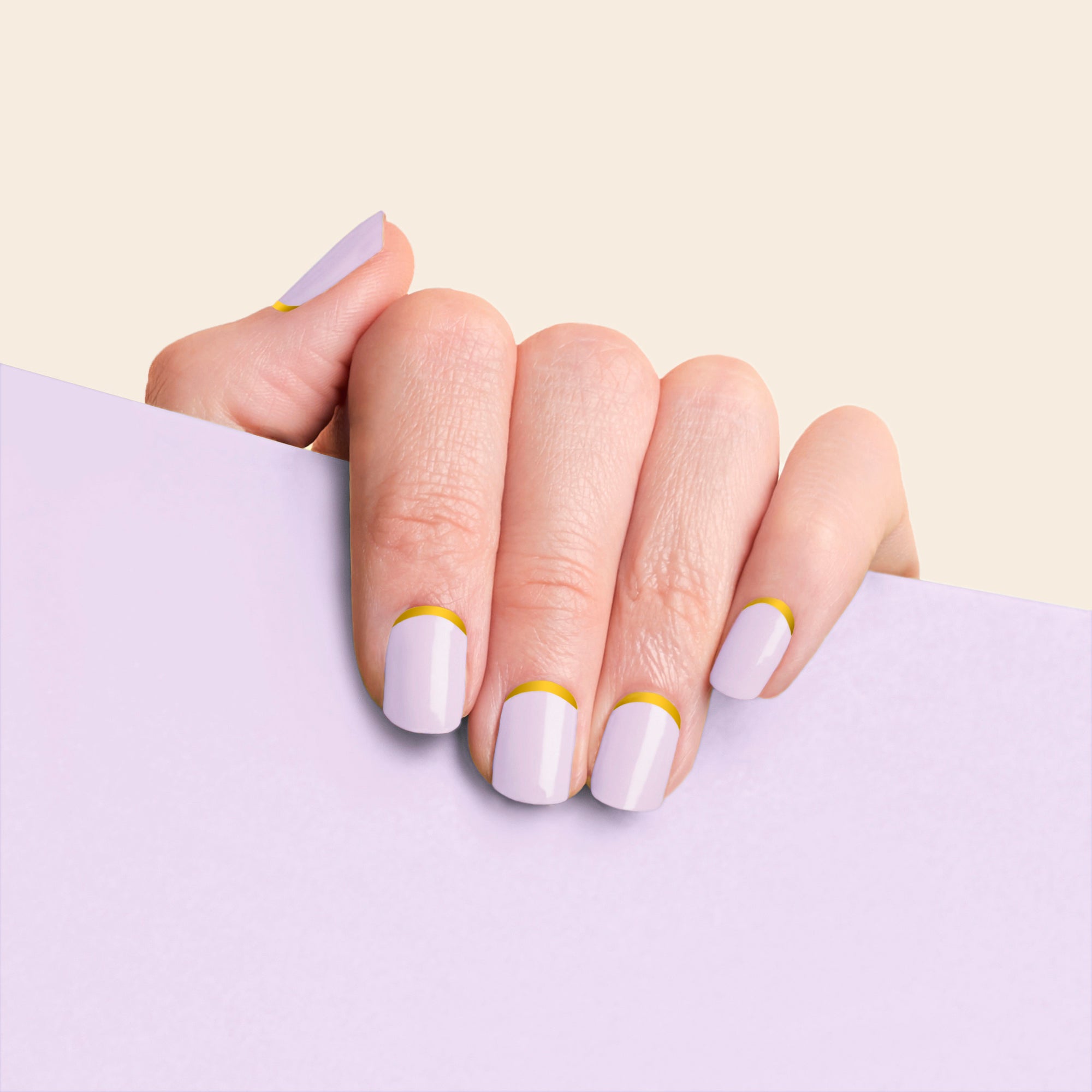mesme Nami Lavender with Gold Tips STAY UV-Free Nail Wraps On Hand