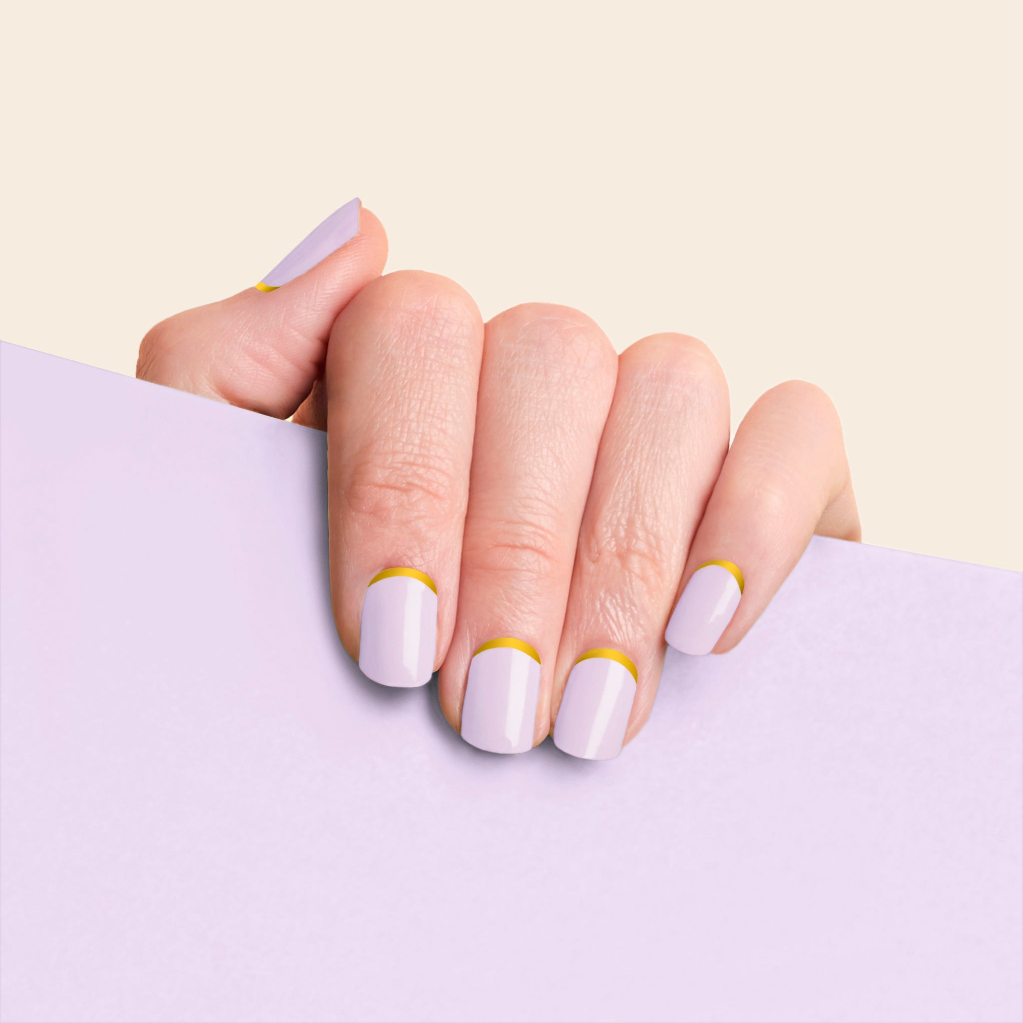 mesme Nami Lavender with Gold Tips STAY UV-Free Nail Wraps On Hand