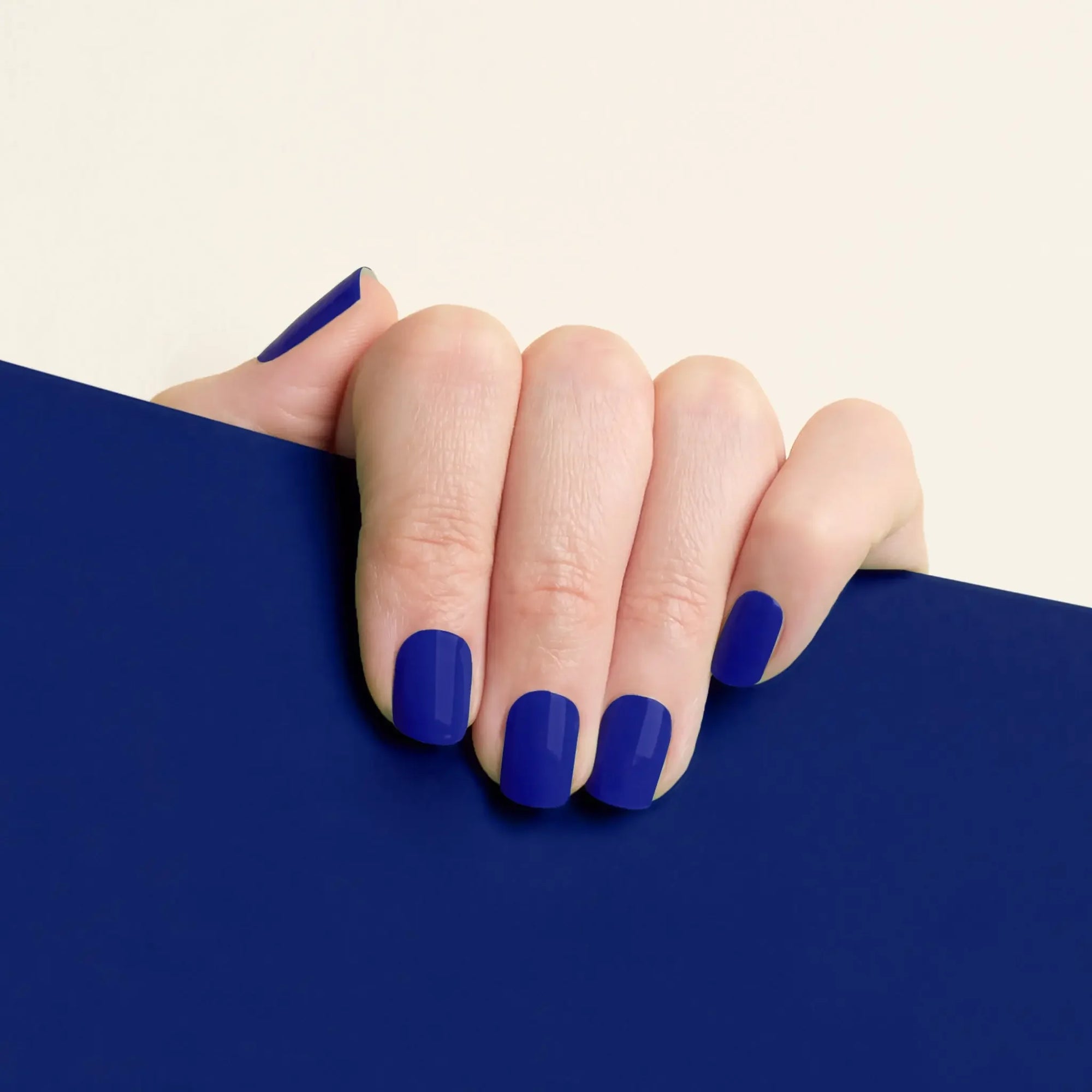 mesme Nicole Cobalt Blue 3+ Day UV-Free Gel Nail Wraps On Hand