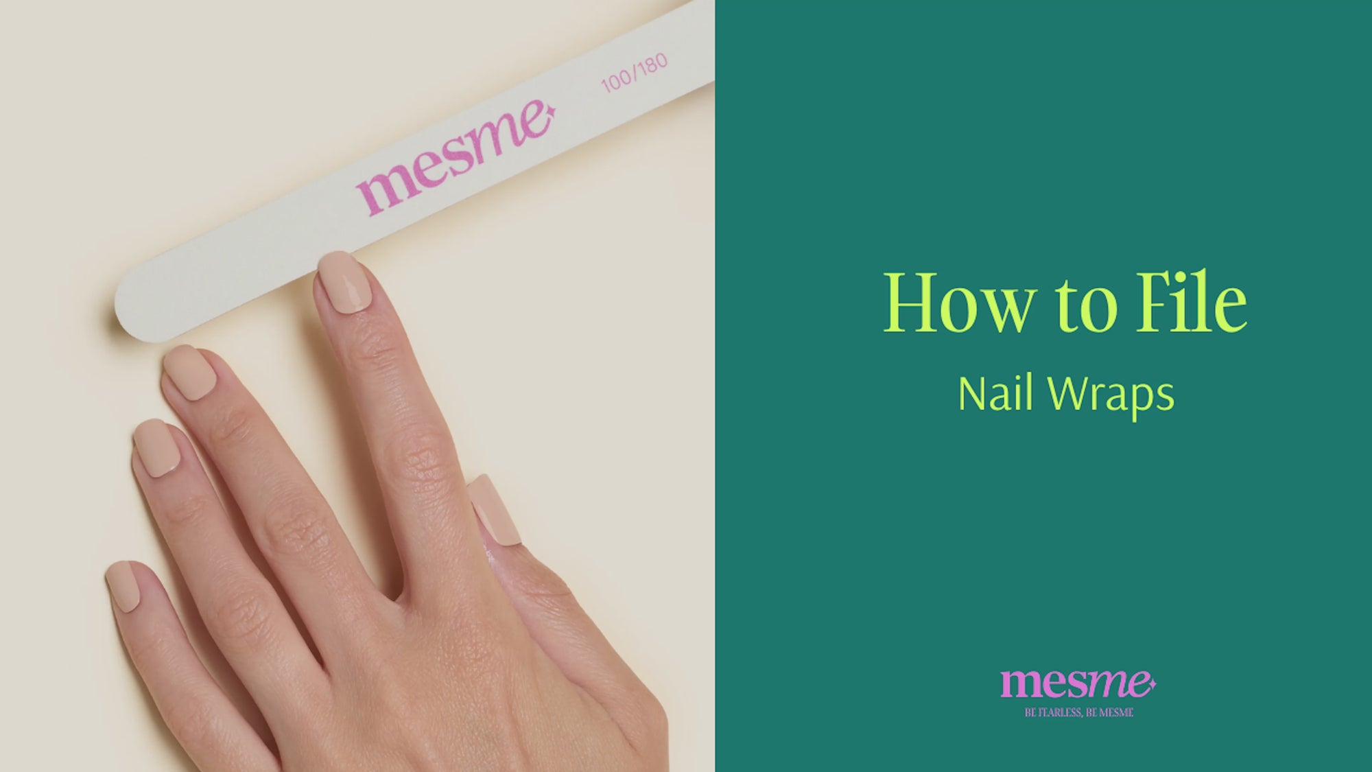 Video tutorial demonstrating the correct way to file mesme Nail Wraps for a clean, long-lasting finish.