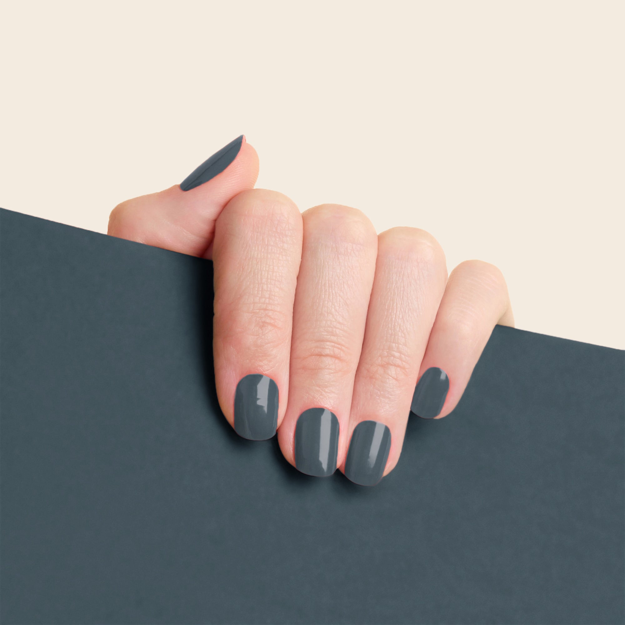 mesme Rita Slate Grey Green 10-Day UV-Free Nail Wraps On Hand