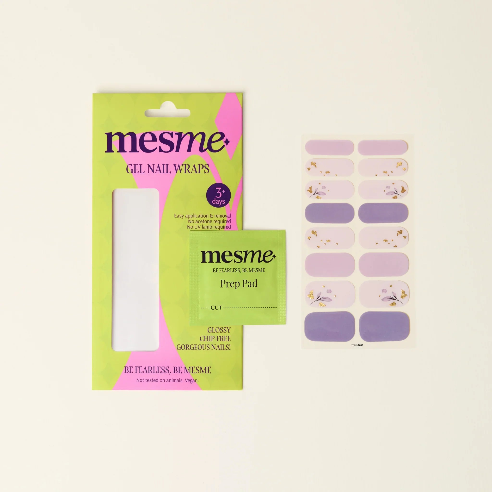 mesme Sofia Lilac Floral 3+ Day UV-Free Gel Nail Wraps — Packaging