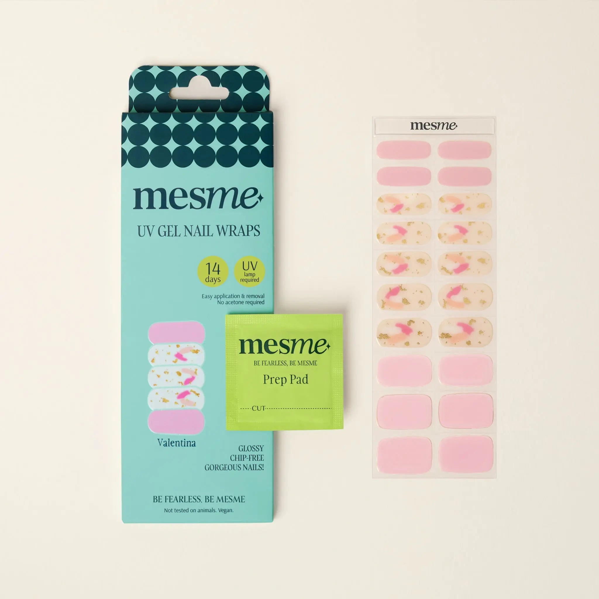mesme Valentina Pink Floral 14-Day UV Gel Nail Wraps — Packaging